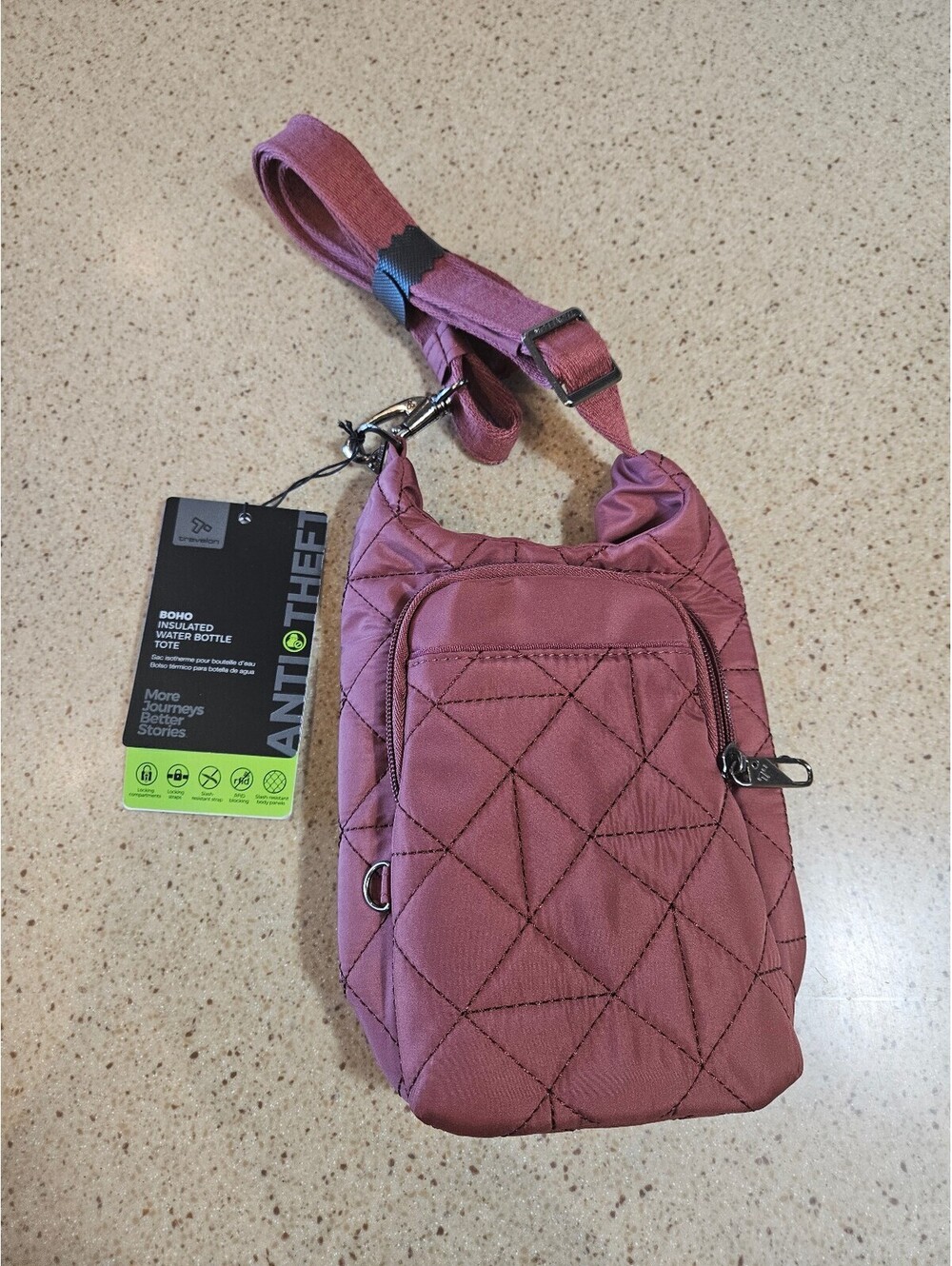 Travelon Mauve Quilted Sling Crossbody Bag